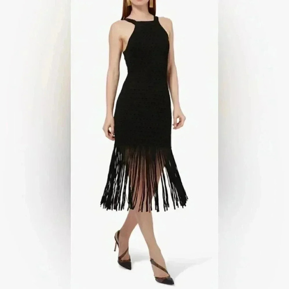 Sandro black wedding prom fringe flapper knitted crochet strappy dress 38 - Picture 1 of 6